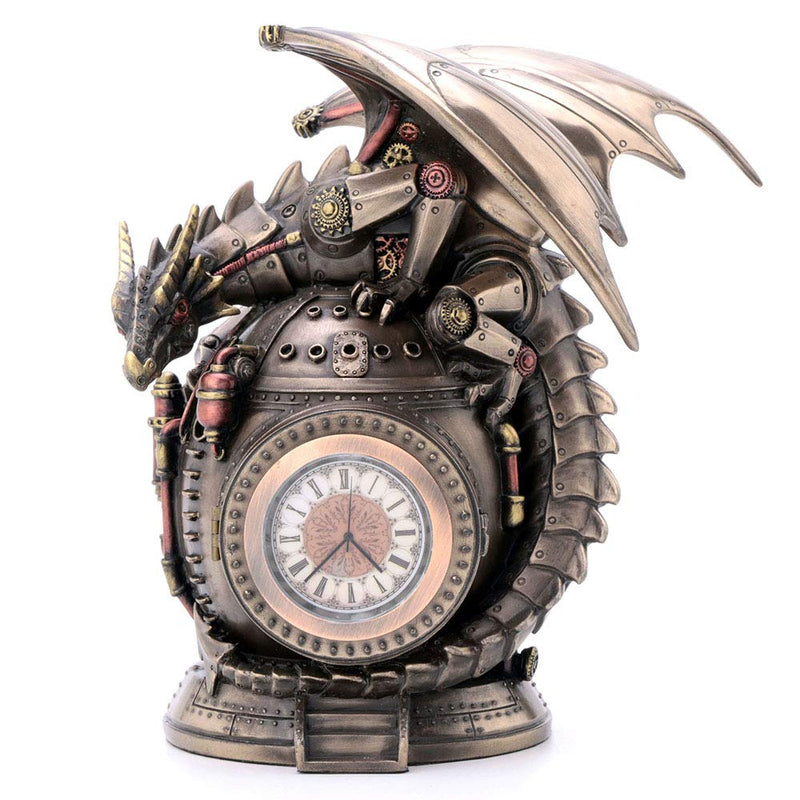 Veronese Design 7 Inch Steampunk Mechanical Dragon On The Time Machine Bank Vault Trinket Box Clock Antique Bronze Finish Statue