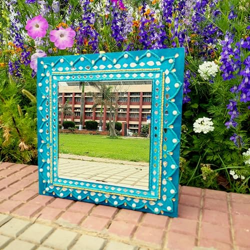 Craftily Yours Blue Lippan Art Mirror