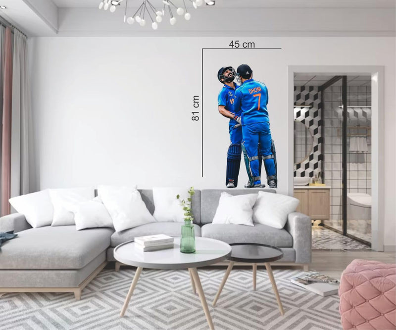 Ruhi Decor MS Dhoni with Kohli Funny Moment Wall Sticker PVC Stickers Waterproof Laminated Wall Stylish for Living Room