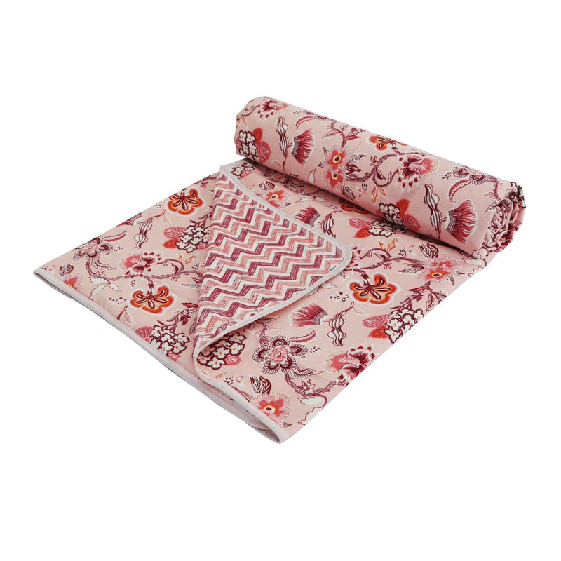 HomyReef 100% Cotton Reversible Ac Dohar Double Bed Size| AC Blanket |Dohar|Quilt|Summer Dohar | Soft Light-Weight Bed Blanket (Design 1, Double Bed - 84x88 Inch)