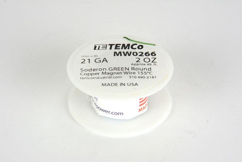 TEMCo 21 AWG Copper Magnet Wire - 2 oz 49 ft 155°C Magnetic Coil Green