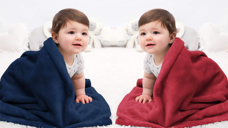 VAS COLLECTION® Premium Plush Baby Blanket Wrapper for Girls & Boys | Toddler Blankets - Newborn Blanket, Soft & Lightweight, Crib & Stroller | 75x100 cm - Pack of 2 Pcs - Maroon & Navy,Polyester