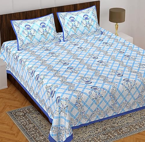 BedZone 100% Cotton Rajasthani Jaipuri Bedsheet for Double Bed King Size with 2 Pillow Covers - FashoinOutlet27