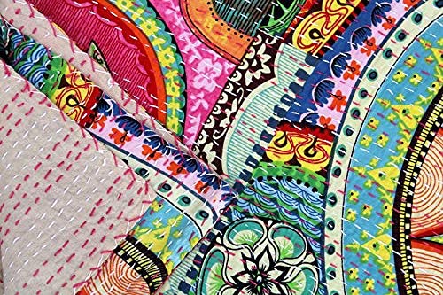 REGMESS Cotton Patchwork Floral Hand Printed Kantha Patch Design Bedding Quilt (Multicolour, 60x90 Inch)