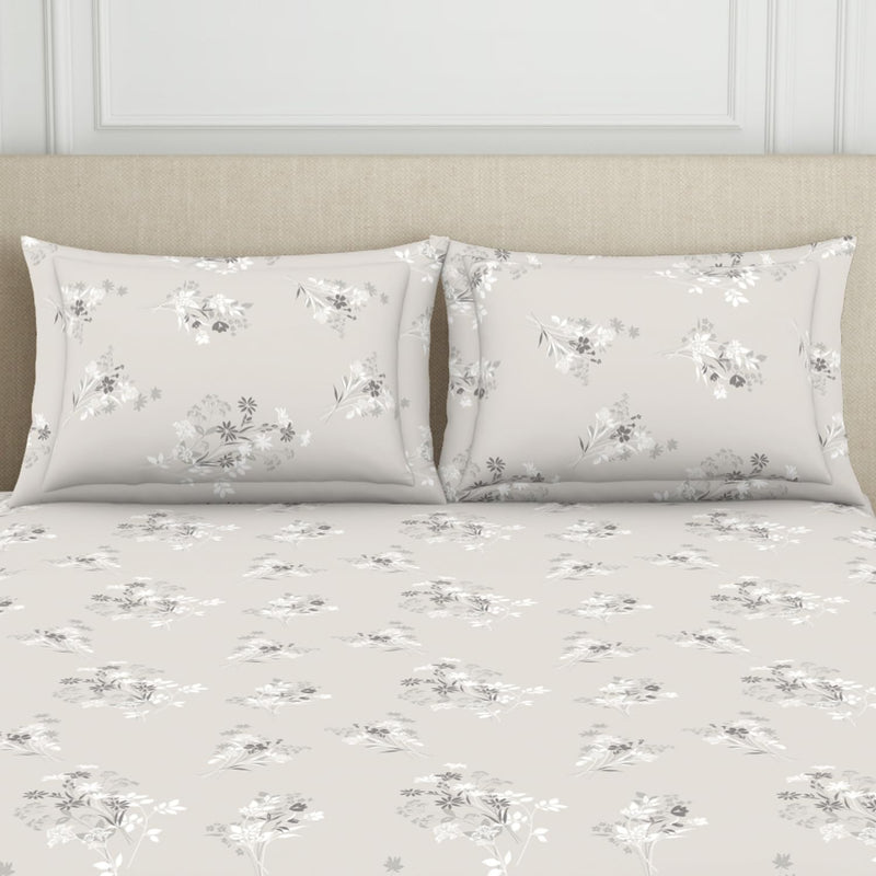 Welspun 120 TC Polycotton Bedsheet for Double Bed with 2 Pillow Cover | Super Soft Double Bedsheet | (88 X 100 Inch) - Floral Grey