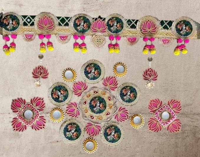 Sellplus Handmade Radha Krishna Ji Bandhanwar with Rangoli & Hanging | Side Torans | Decorative Hanging Wedding,Home,Office, Festivals is Very Useful (Combo)