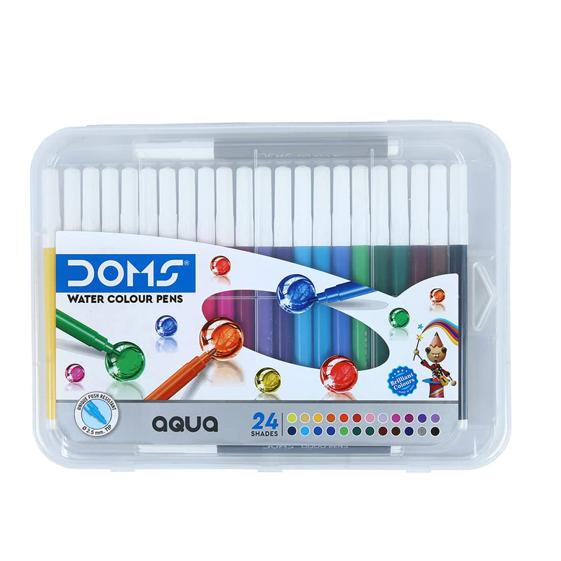 DOMS Aqua 24 Shades Watercolour Sketch Pen Set | Unique Push Resistant Tip With Bright & Intense Colors | Non-Toxic & Safe For Kids | Colourful Sketching, Doodling & Mandala Art | Pack of 1