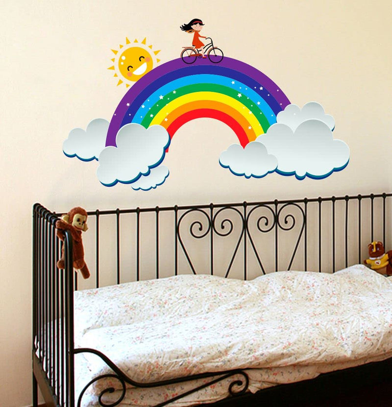 Graphics Decor Rainbow with Sun and Clouds Design Wall Sticker Size - (57 * 34) cm