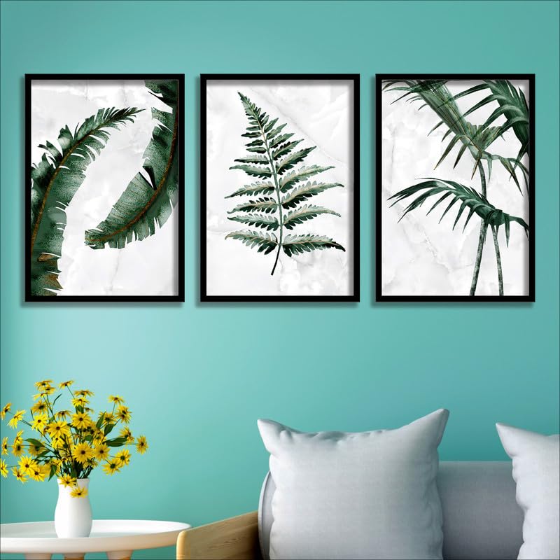 SAF paintings Set of 3 Green Tropical Leaves Wall Painting for Home Decoration SA-BLACKMX33519