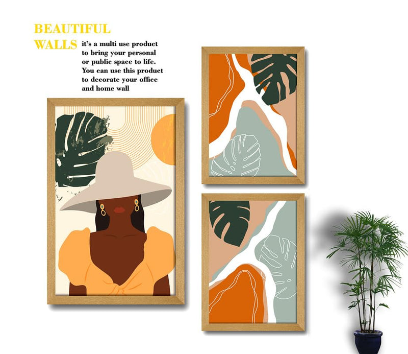 SAF paintings Set of 3 Modern Art Premium Brown frame painting for Wall Decoration SA-B20M1K2