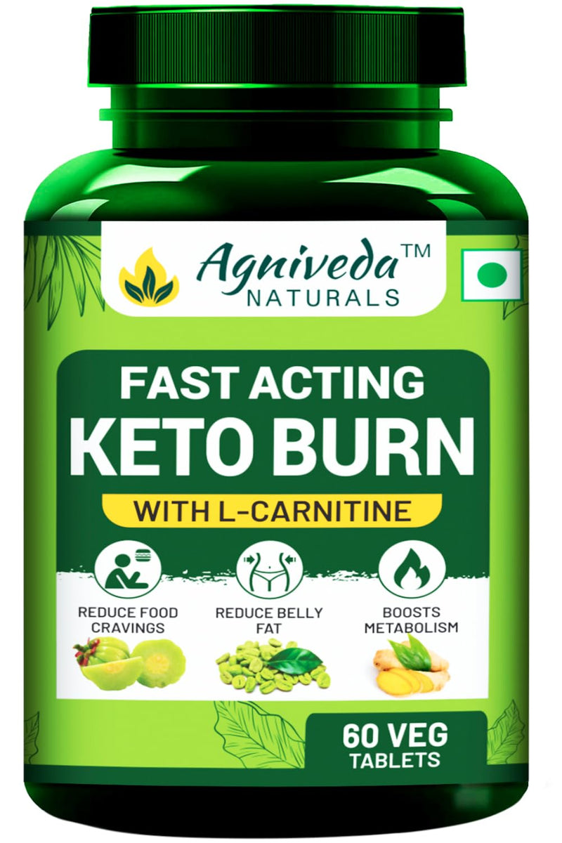 Agniveda Naturals Keto Fat Burn Weight Loss Supplement with L-Carnitine, Green Tea Extract, Appetite Suppressant and Metabolism Booster, Fat Burner for Men and Women - 60 Tablets