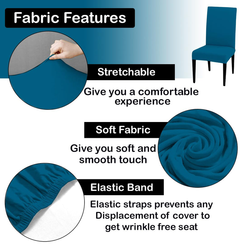 HOTKEI Pack of 6 Airforce Blue Elastic Stretchable Dining Table Chair Seat Cover Protector Slipcover for Dining Table Chair Cover Set of 6 Seater, Polyester Blend