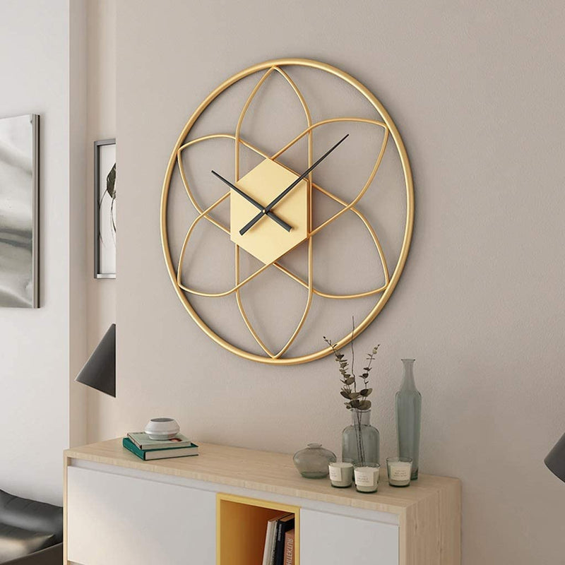 Craftique Wall Clockfor Living Room Metal Analog Wall Clock (19 Inch Gold Color)