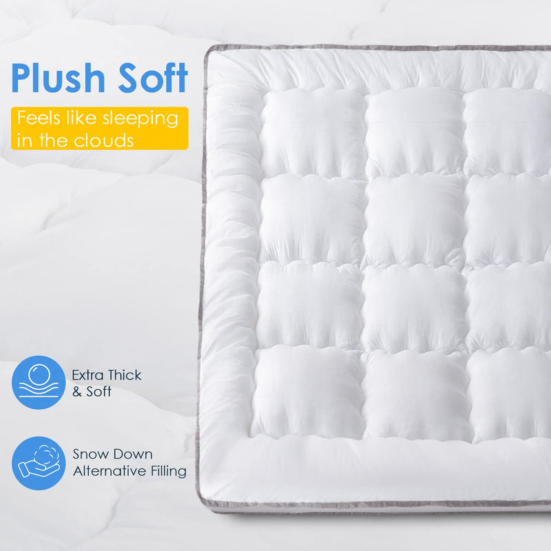 QUEEN ROSE Mattress Topper Queen, Extra Thick Pillow-Top Mattress Pad Bed Covers, Plush Soft Support, 3D Snow Down Alternative, Cooling Cloud-Like Sleep, Back Pain Relief White