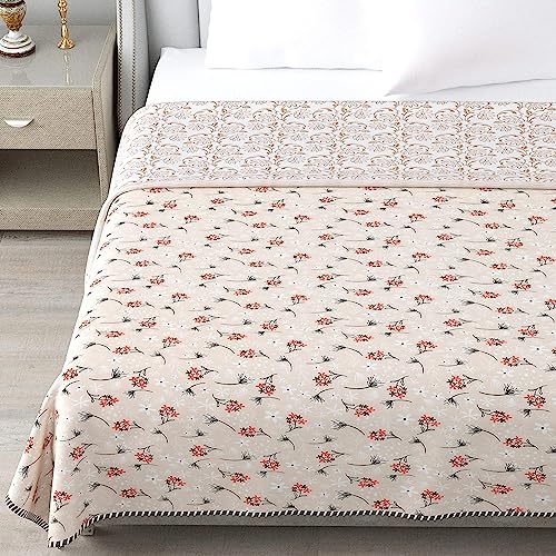 SoftTouchy 100% Cotton Reversible Floral Ac Dohar Double Bed Size| AC Blanket |Dohar|Ac Quilt | Soft Light-Weight | Summer Special Dohar (Beige, Double - 84x88 Inch)