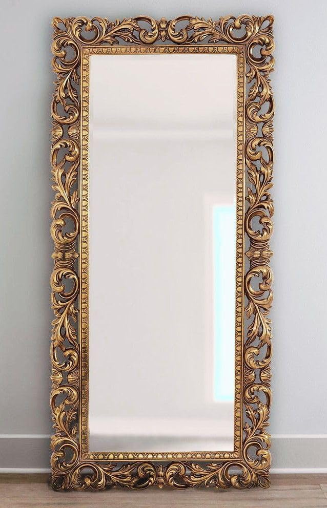 The Zara Enterprises Wooden Wall Mirror Frame Size 30 X 72 Inchs Colour Antique Gold Only Frame with Out Mirror Big Frame Wall Mirror Solid Wood Hand Making