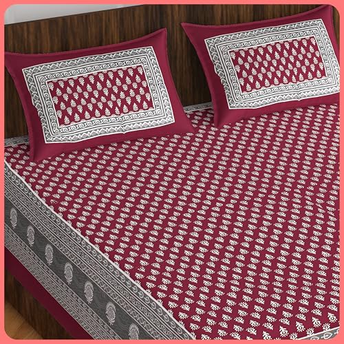 100% Cotton Double Bedsheet for Double Bed King Size Traditional Jaipuri Bedsheet with 2 Pillow Covers - Multi66