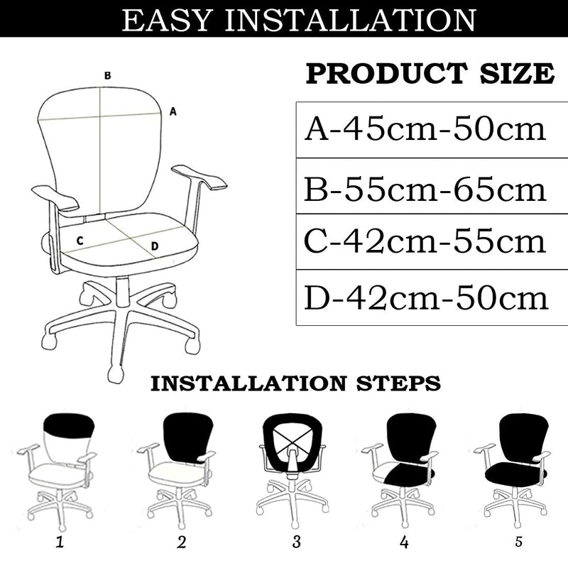 HOTKEI Black 2 Piece Office Chair Cover Pack of 1 Stretchable Elastic Polyester Blend Removable Washable Office Computer Desk Executive Rotating Chair Seat Covers Slipcover Protector