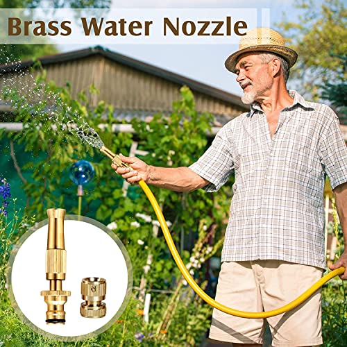 Oriley Pure Brass Water Spray Gun Nozzle Heavy Duty Suitable for 1/2" Hose Pipe Jet Adjustable Pressure Washer for Car Gardening Pets Window & Plants Washing (Brass, 1 Nozzle & Removable Connector)