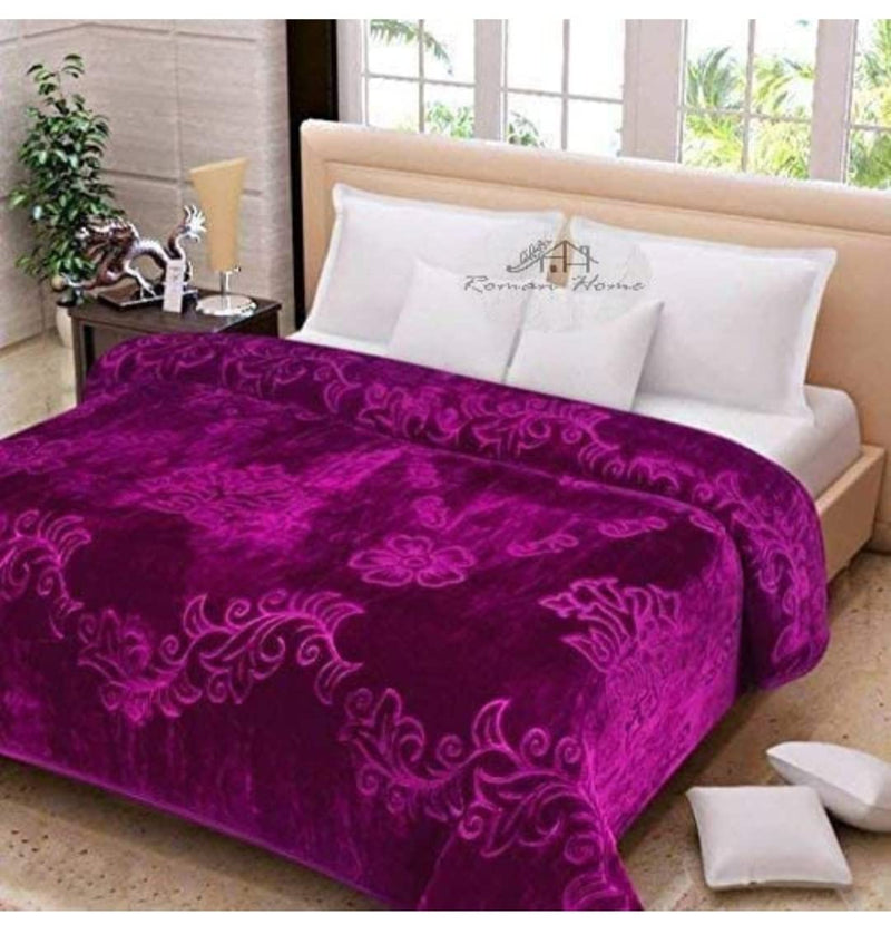 Unique Super Soft Luxury Embossed Light Weight Mink Double Bed Blanket (Wine)