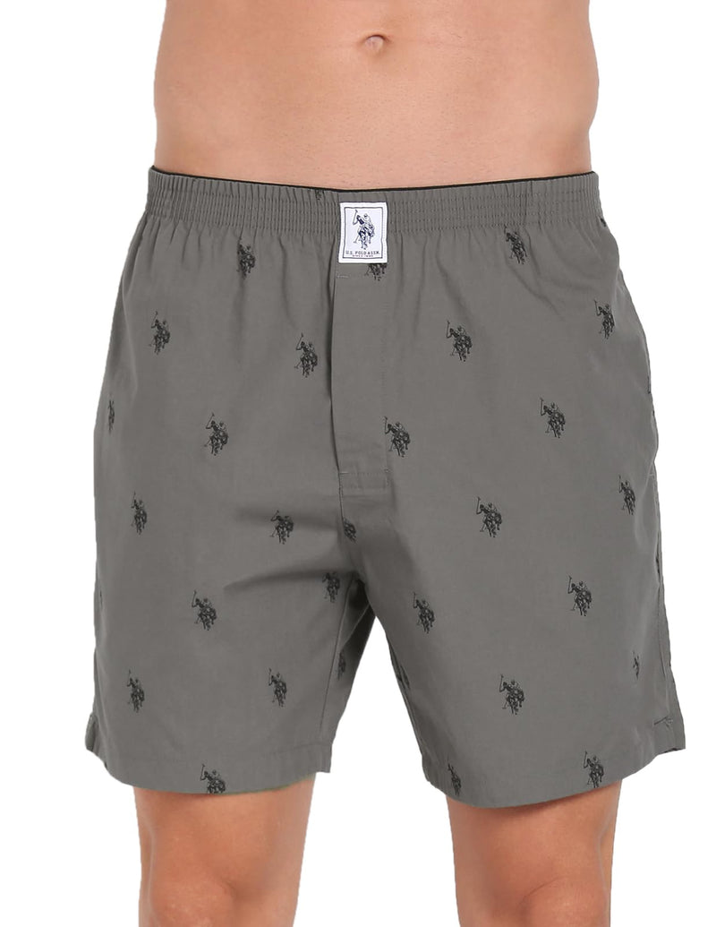 U.S. POLO ASSN. Men Signature Logo Pure Cotton I021 Boxers Shorts- Pack Of 1 (Grey Large)