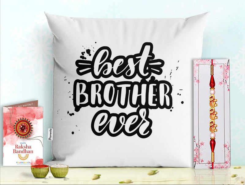 Pillow Rakhi for Brother with Gift - Rakhi with Rakhi Cushion with Filler Greeting Card- Rakhi for Brother, Gifts for Brother, Gifts for Rakhi, Gifts for Rakshabandhan Rakhi Gifts-PE-CU-01