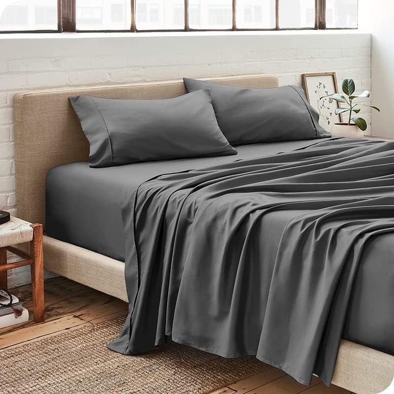 Edenwald 100% Cotton Fitted Bedsheet for Super King Size Bed with Pillow Covers - Dark Grey (5 Bed Sheet and 10 Pillow Cover) fits up to 8 inches deep Pocket.