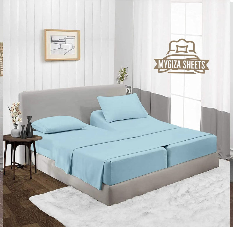 Split King Sheets Sets for Adjustable Bed Cotton-Deep Pockets-5 Pcs -Adjustable Bed Twin XL, Sky Blue 15-18 Inch Deep