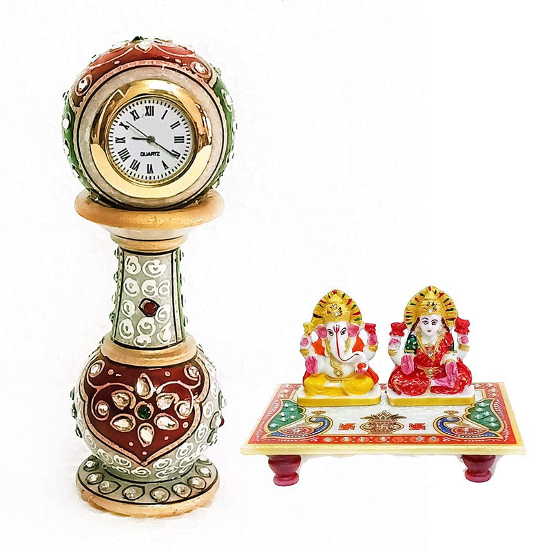 Handicraft Kingdom Clock For Kitchen Decoration Mini Cute Home Bathroom, Office Tabletop Display, Living Room, Bedroom & Bedside Gift With Laxmi Ganesh Chowki| Approx Size 2x6 Inch & Wt 600Gm PackOf 5