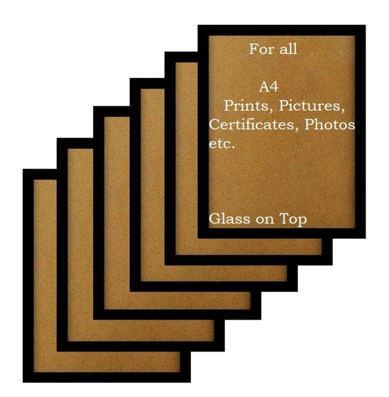 ModernArt Synthetic Wood and Glass A4 Size Photo Frame (Black, 12X8 Inch) -Set of 6