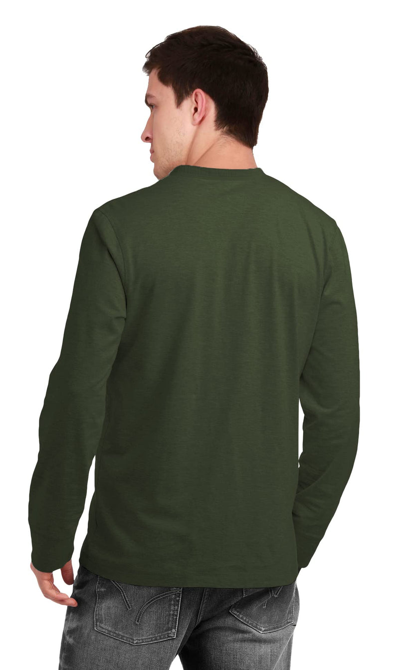 fanideaz Branded Men's Relaxed Fit Full Sleeve Henley T Shirt For Men_Olive_L