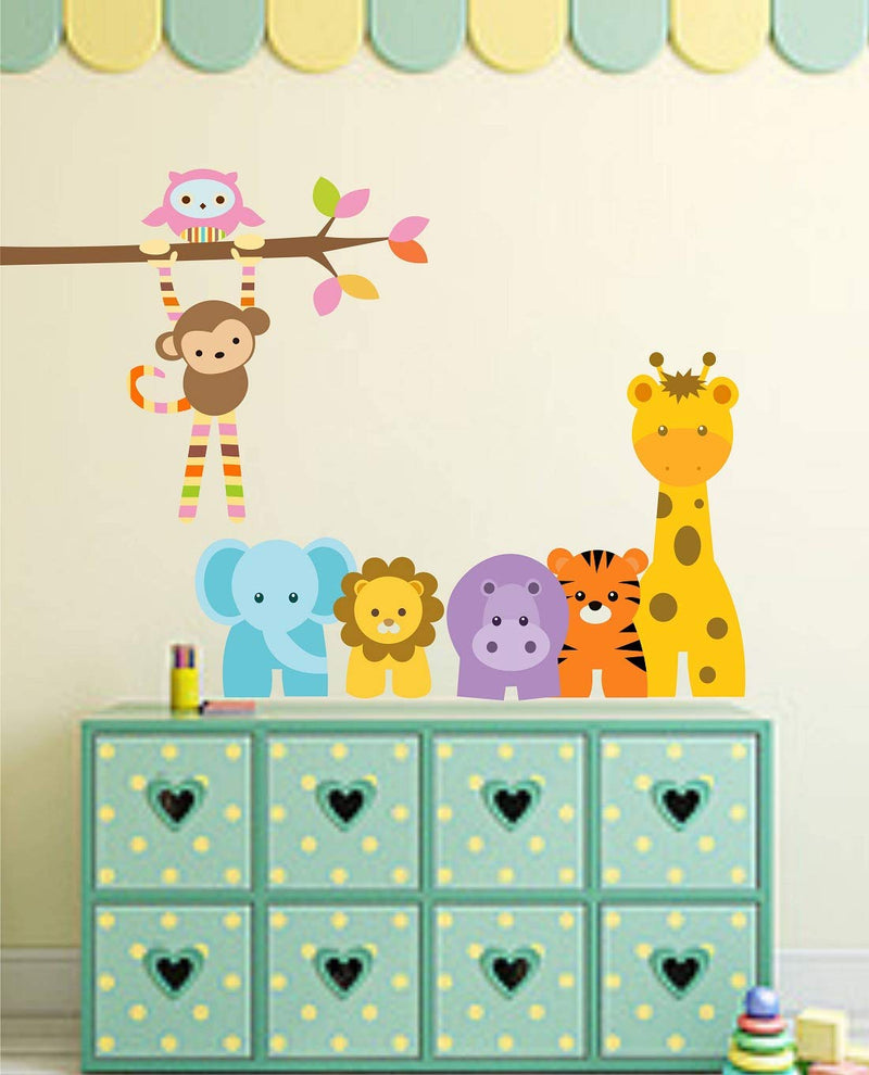 Tuffuk Kids Carton Animals Large Vinyl Wallstickers for Home Decorations(60 cm x 60 cm)4TZ058