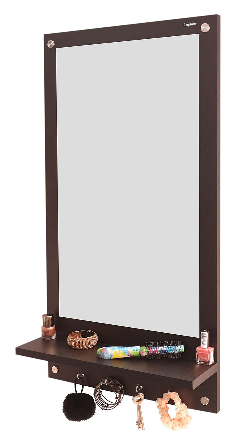 Captiver 4 Hook Engineered Wood Wall Hanging Mirrors with Storage Shelf ( 43x11x80 cm, Wenge) Bedroom living room washbasin toilet furniture Antique Rectangle Home Fancy Items