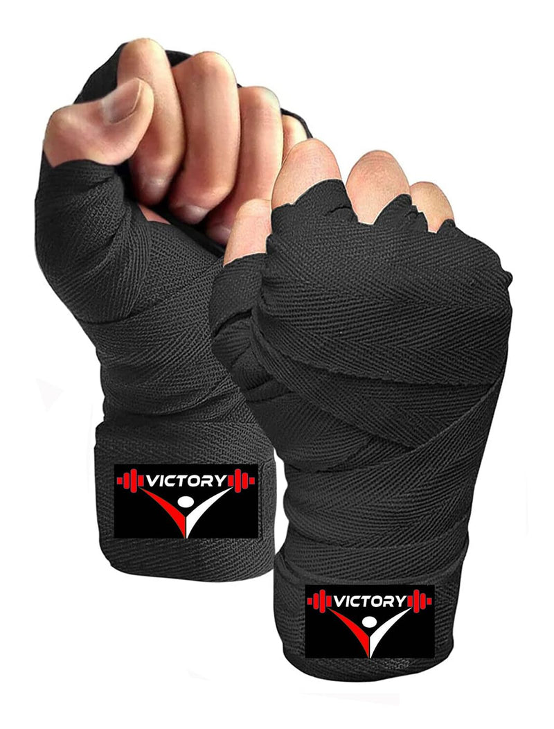 Victory Fitness Combo Inch Wide Weightlifting Gym Belt Back Support & Professional Boxing Hand Wrap & Hand Bandage - Imported 110 -inch (Black) #Men#Women