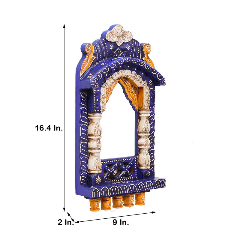 CRAFT TREE Wooden Handpainted Jharokha Frame in Blue Colour Height 16''