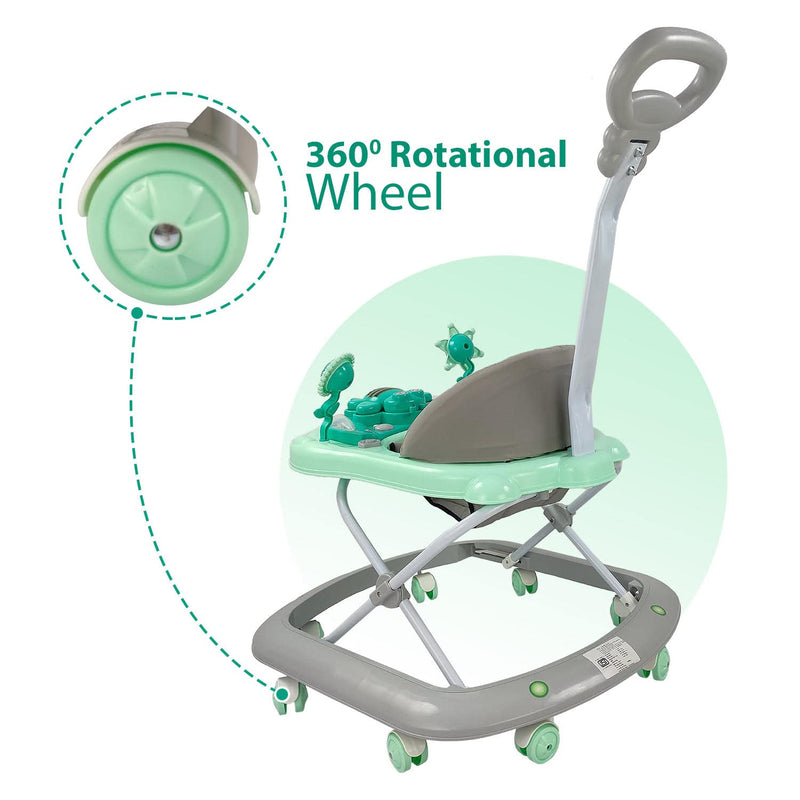 Dash Butterfly Deluxe Baby Walker with 3 Position Adjustable Height Music & Light & Parental Handle, Foldable Activity Walker, Baby 6-18 Months boy, Walker for Kids (Capacity 20kg | Green)