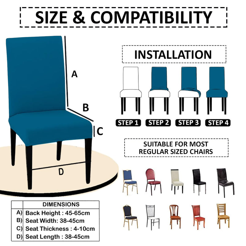 HOTKEI Pack of 6 Airforce Blue Elastic Stretchable Dining Table Chair Seat Cover Protector Slipcover for Dining Table Chair Cover Set of 6 Seater, Polyester Blend