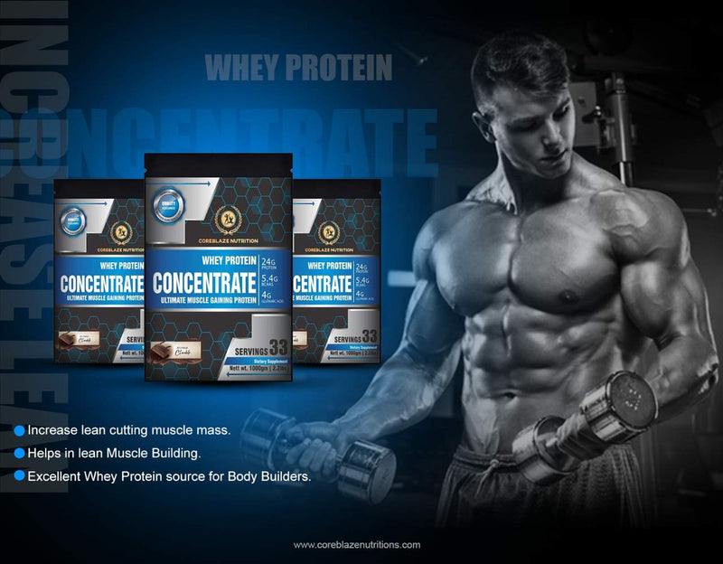 Coreblaze Nutrition Best Effective Whey Protein Concentrate 80%,24g Protein,5.5g BCAA.4g Glutamine (5 KG CONCENTRATE)