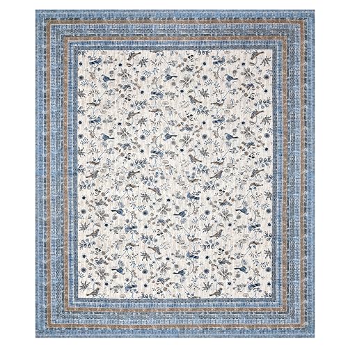 Tamasvini Cotton 144 TC 1 Bedsheet with 2 Pillow Covers Sanganeri Jaipuri Print (Size 90 inches x 108 inches) Standard King Size Bedsheet for Home and Living Room (Blue Bird)