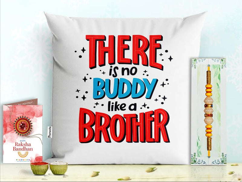 Pillow Rakhi for Brother with Gift - Rakhi with Rakhi Cushion with Filler Greeting Card- Rakhi for Brother, Gifts for Brother, Gifts for Rakhi, Gifts for Rakshabandhan Rakhi Gifts-PA-CU-27