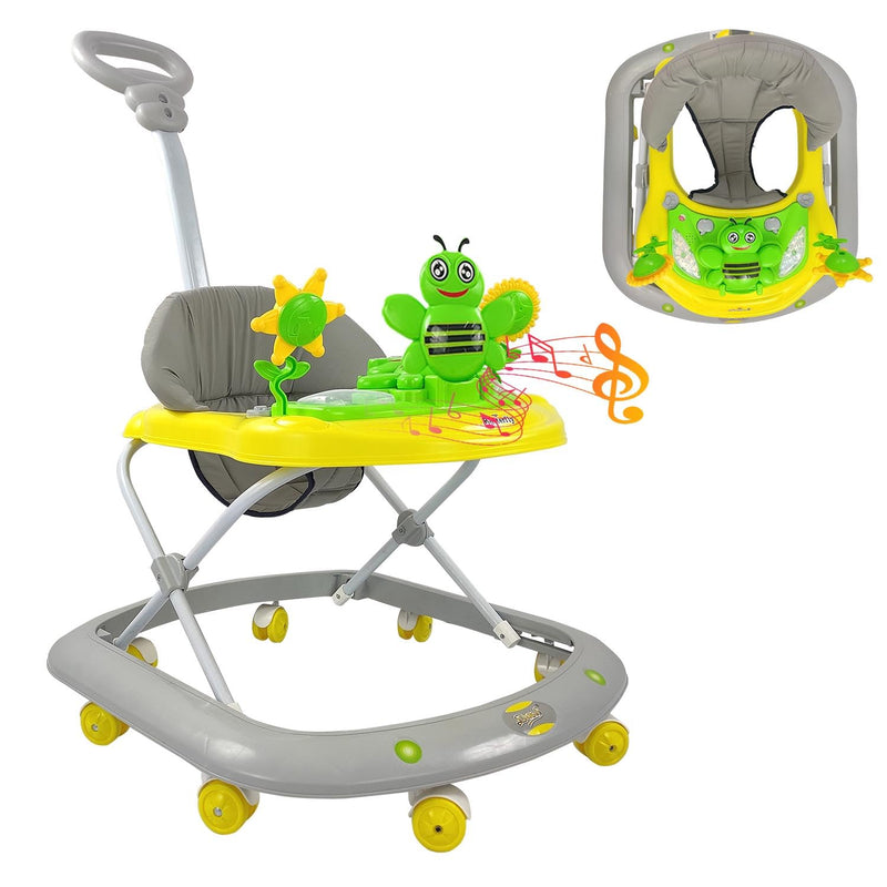 Dash Butterfly Deluxe Baby Walker with 3 Position Adjustable Height Music & Light & Parental Handle, Foldable Activity Walker, Baby 6-18 Months boy, Walker for Kids (Capacity 20kg | Yellow)