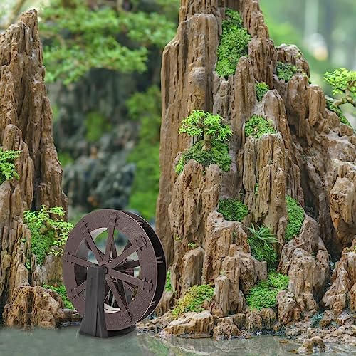 Yardwe Fountain Water Wheel Waterfall Decor Jewelry Accessories Fish Tank Decoration Simulation Wheel Model Fish Tank Fountain Wheel Water Fountain Part Miniature Plastic Fall Brown