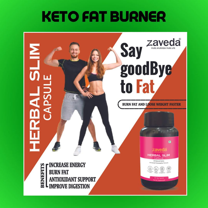 ZAVEDA Keto Fat Burner Herbal Slim 60 Capsules, Weight Loss Supplement With Garcinia Cambogia, Dalchiniextract, Green Tea Extract &other7 Ayurveda Herbs, Metabolism Booster, Fat Burner For Men & Women