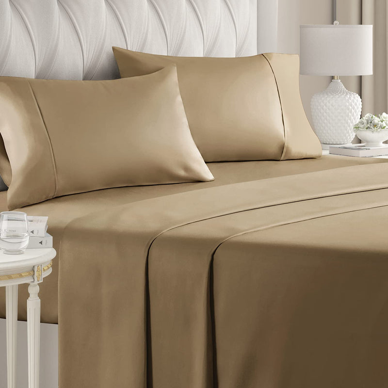 100% King Size Sheets Cotton Beige (4pc) Silky Smooth, Cooling 400 Thread Count Long Staple Combed Cotton King Sheet Set ââ‚¬â€œ 400TC High Thread Count King Sheets - King Bed Sheets All Cotton 100%