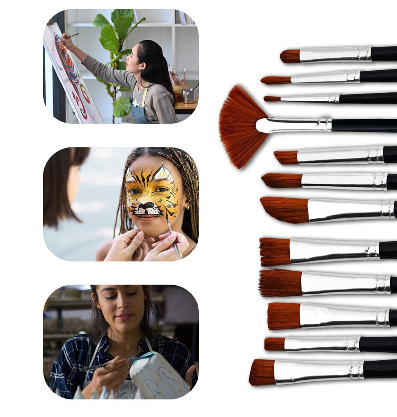 RIANZ Painting Brushes Set of 12 Professional Round Pointed Tip Nylon Hair Artist Acrylic Paint Brush for Acrylic/Watercolor/Oil Painting