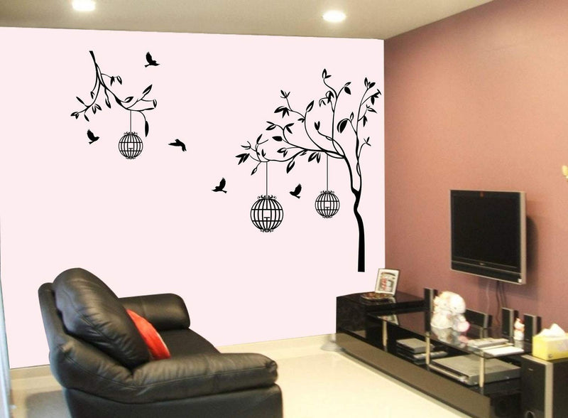 Free Bird Case Black Self Adhesive VinylWaterproof Decorative Wall Stickers for Hall, Bedroom, Kitchen and Furniture