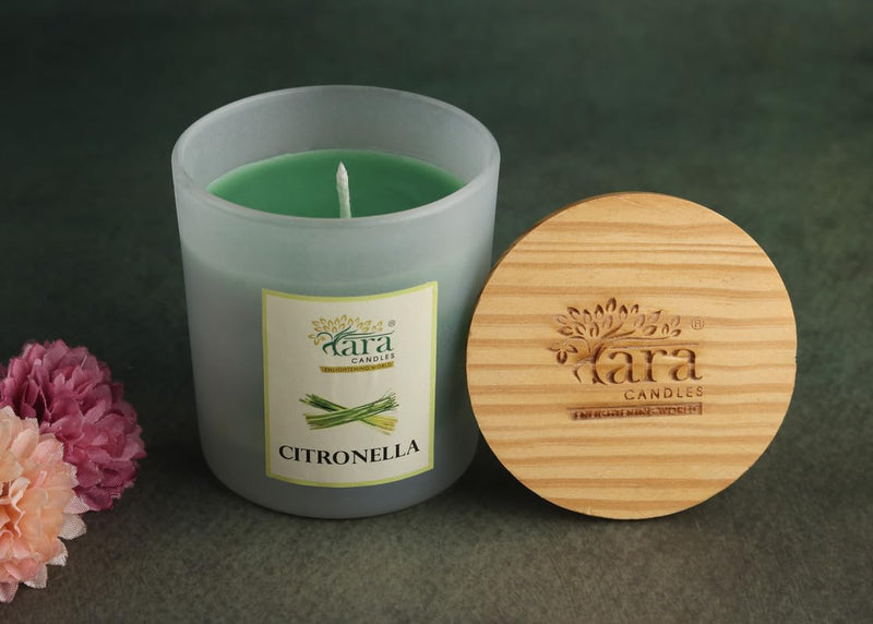 Tara Enlightening World - (Citronella Fragrance) - Single Wick Frosted Jar Candle| Scented & Smokeless (Green)