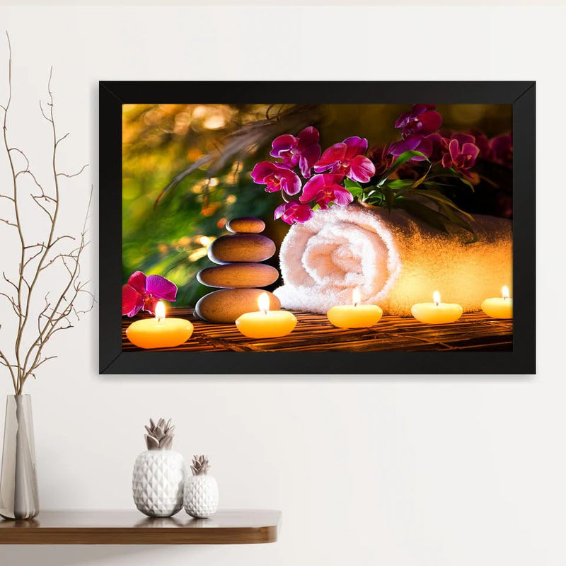 GADGETS WRAP Printed Photo Frame Matte Painting for Home Office Studio Living Room Decoration (14x11inch Black Framed) - Spa Still Life