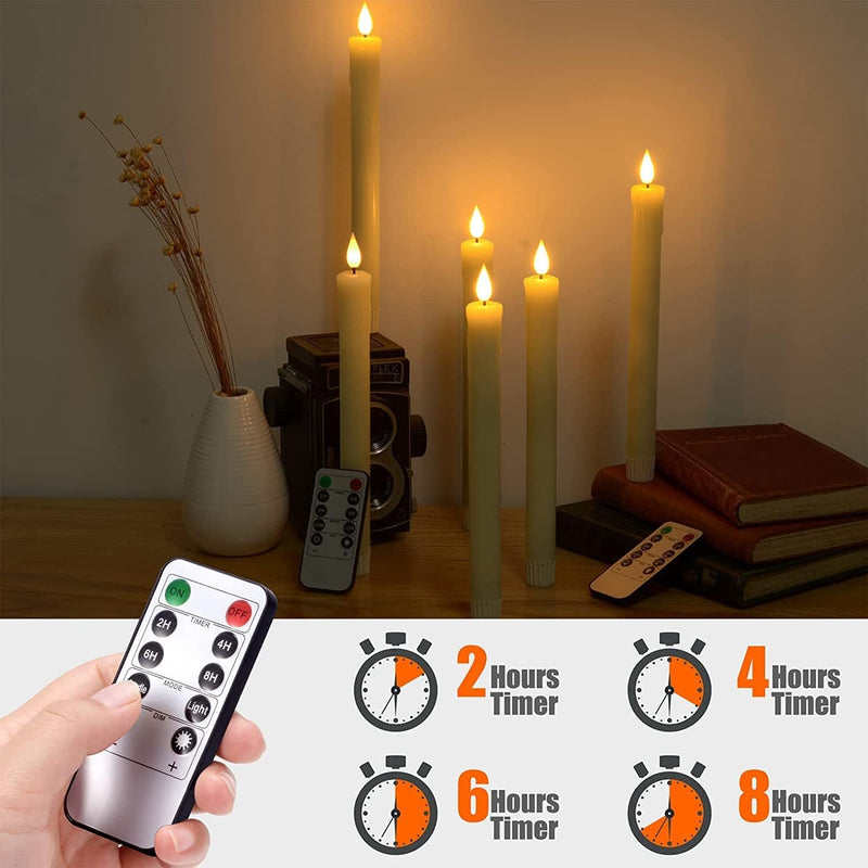 STARFLYER Flameless Taper Candles Battery Operated with Remote and Timer, Set of 6 Real Wax Warm Light 3D Wick Flickering Window Candles Christmas Home Decoration.