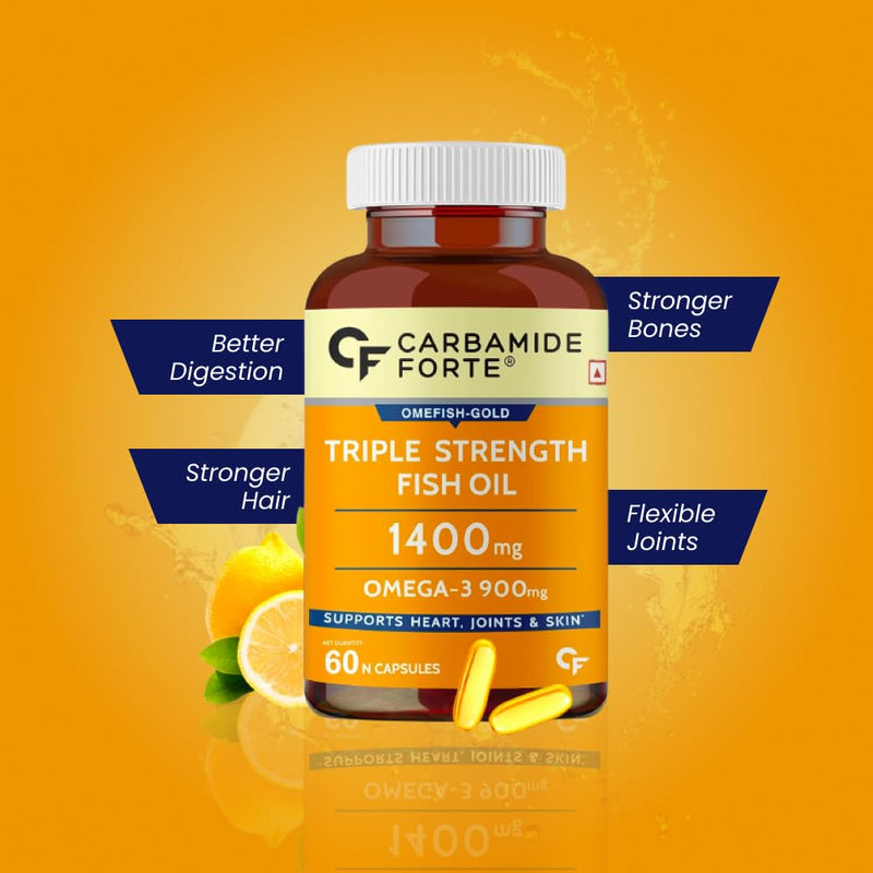 Carbamide Forte Triple Strength Fish Oil 1400mg with Omega 3 900mg for Men & Women - 60 Softgel Capsules